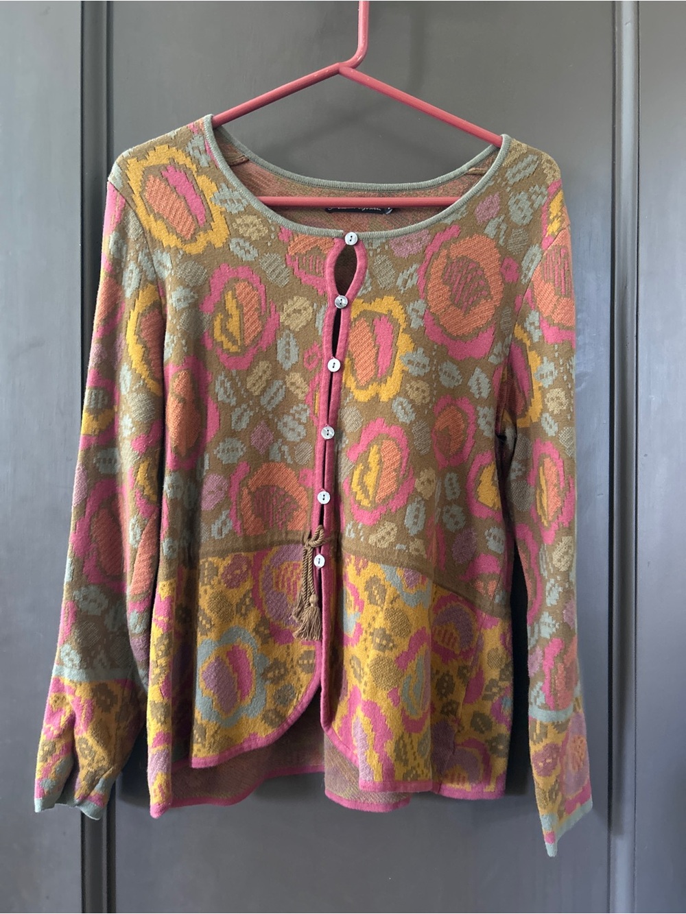 Gudrun Sjoden Floral Jacquard Button-Front Cardigan - Pink, Mustard, Olive